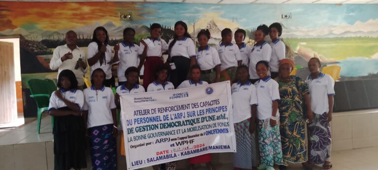 Les femmes et filles personnel de l’OSC ARPJ asbl bénéficient d’un renforcement des capacités en gestion démocratique d’une ASBL, la bonne gouvernance et la mobilisation de fonds grâce à l’appui financier de WPHF et ONU FEMMES